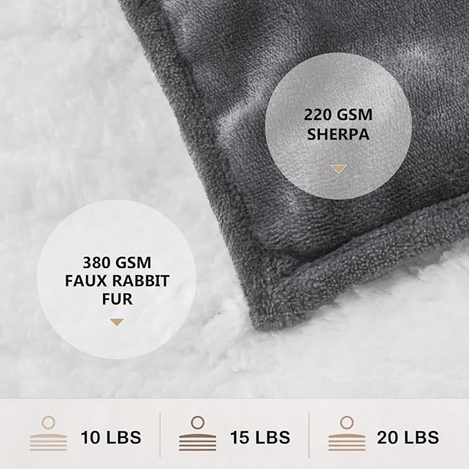 Homemate Heated Weighted Blanket for Adults - 50"x60" 10lbs Electric Throw Fast Heating Heavy Blanket 1/2/4/6/8 Hour Auto Off 10 Heat Levels Over-Heat Protection Soft Flannel Sherpa
