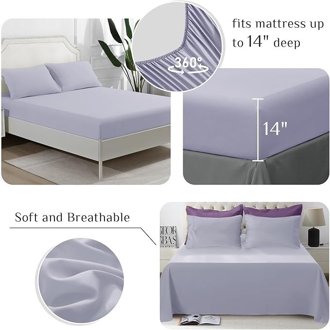 JOLLYVOGUE California King Comforter Set, Ultra-Soft Bed in a Bag Cal King Size 7 Pieces, Oeko-TEX Certified Bedding Set With Down Alternative Comforter, Sheets, Pillowcases & Shams, Purple & Lavender
