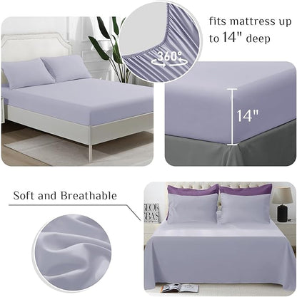 JOLLYVOGUE California King Comforter Set, Ultra-Soft Bed in a Bag Cal King Size 7 Pieces, Oeko-TEX Certified Bedding Set With Down Alternative Comforter, Sheets, Pillowcases & Shams, Purple & Lavender