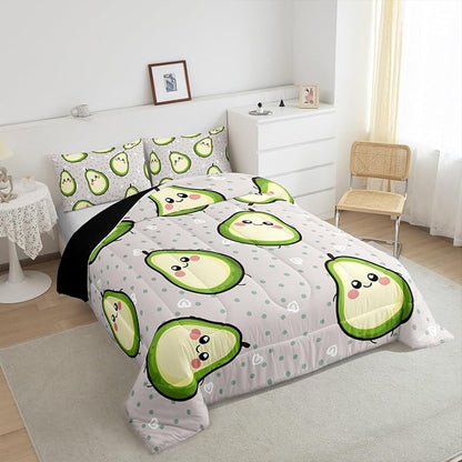 Erosebridal Avocado Comforter Set for Kids Boys Girls Green Yellow Avocado Bedding Set Twin Size Cartoon Avocado Decor Soft Warm Fruits Food Duvet Set Kawaii Cute Down Comforter Ultra Lightweight