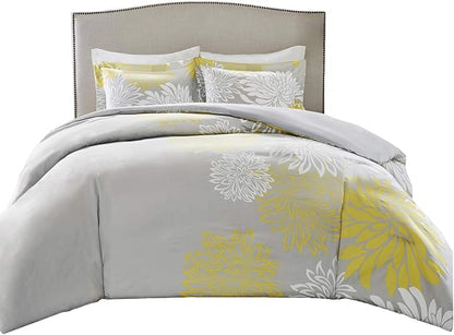 Comfort Spaces Enya Comforter Set-Modern Floral Design All Season Down Alternative Bedding, Matching Shams, Bedskirt, Decorative Pillows, King(104"x90"), Yellow