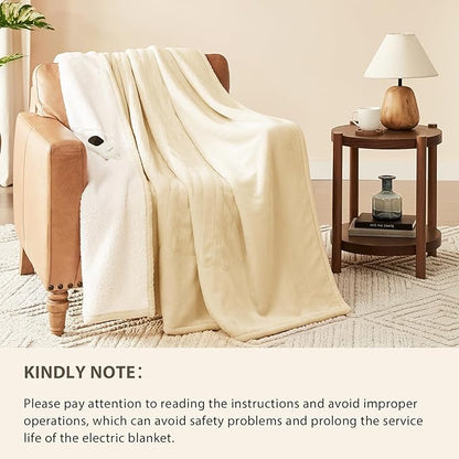 Homemate Electric Heated Blanket King Size - 100"x90" Heating Blanket King Size Dual Control 1/2/4/6/8 Hours Auto-Off 10 Heat Level Over-Heat Protection Flannel Sherpa ETL Certification
