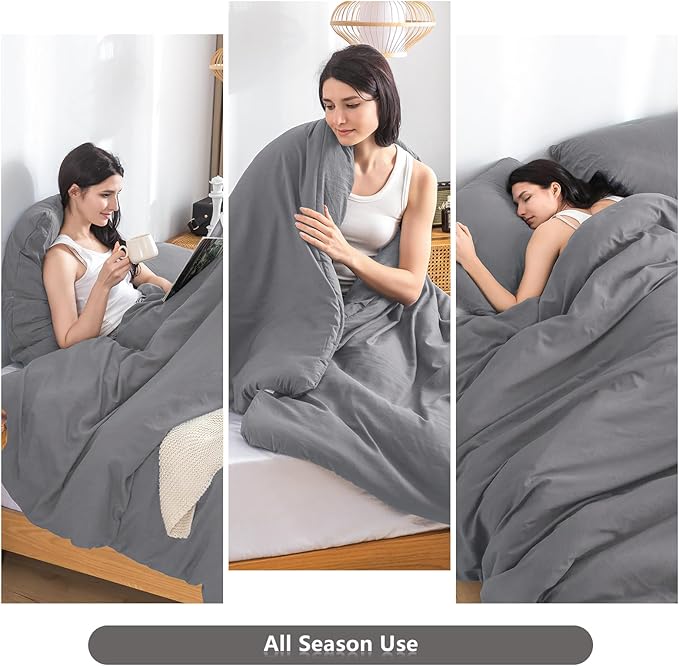 COTTEBED Ultra-Soft Comforter Sets Twin Size Signal Bed, Dark Grey 1 Down Comforter 1 Pillowsham for Twin XL Kids College Dorm Bedding, Lightweight All Seasons Fluffy Washed Cotton (Twin/Twin XL,Gray)