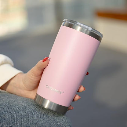 Coffee Tumbler 20 oz, Double Wall Stainless Steel Travel Coffee Mug with Removable Slider Lid, BPA Free, Car Cup Holder Compatible - Gym/Office/Travel/Home - Pink Sand