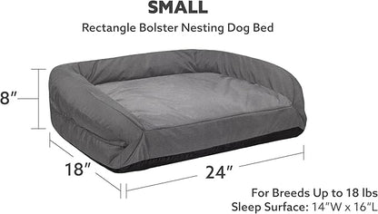 K9 Ballistics Tough Bolster Nesting Pillow Small Sofa Dog Bed with Removable Washable Cover - Durable, Water Resistant with Nonskid Bottom 24"x18", Two-Tone Gray Velvet