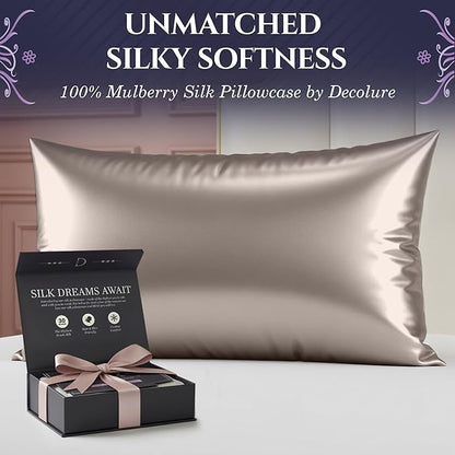 DECOLURE 100% Pure Mulberry Silk Pillow Case Queen Size – Highest Grade 30 Momme 6A+, Luxuriously Soft & Cooling Silk Pillowcase for Hair & Skin, Hypoallergenic, Breathable, Hidden Zipper (Champagne)