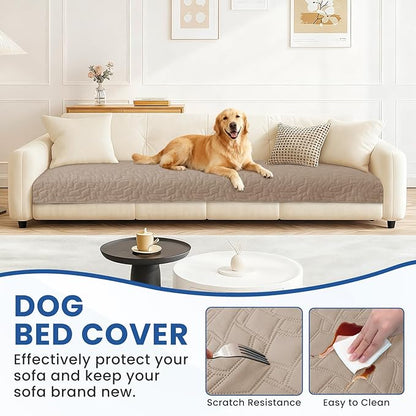 Waterproof Dog Bed Cover Pet Blanket, Soft Couch Cover for Dogs Washable, Non-Slip Dog Blanket Protect Furniture Couch Sofa Car for Puppy Large Dogs Cat (82x120 Inch, Khaki)