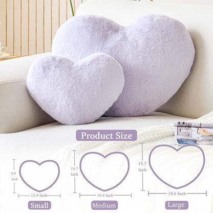 Lavender Heart Pillows, Cute Heart Decorative Pillow, Heart Shaped Throw Pillows for Bed, Faux Rabbit Fur Plush Hoom Decor Pillow Cushion for Chair Sofa Living Room (Mini 12.9" x 9.8")