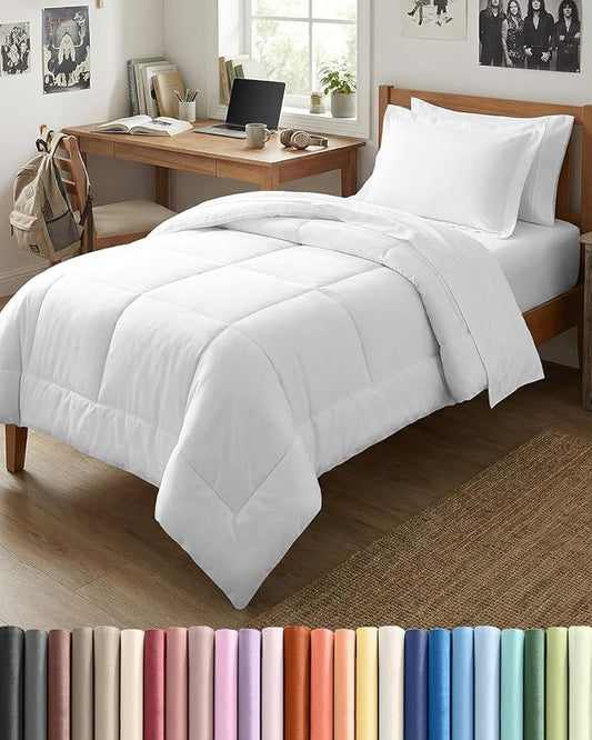 Twin XL Comforter Set - 5 Piece Bed in a Bag Twin XL Size Bed Set - Down Alternative Comforter, Flat Sheet, Fitted Sheet, Pillowcase & Sham for All Seasons - Ultra Soft, Comfy and Breathable - White