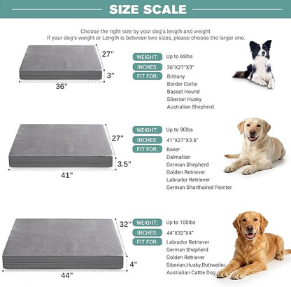 Waterproof XL Dog Beds Large Sized Dog, Outdoor Orthopedic Washable Crate Pad 42 inch, Extra Large Foam Pet Bed with Durable Removable Cover Reversible, XLarge Anti-Slip Kennel Pads, 41"x27", Gray