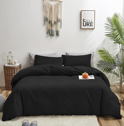 Houseri Black Comforter Set - Twin 3 Piece Lightweight Plain Bedding Comforter Sets for Teen Boys & Girls - Comfy Soft Breathable Solid Black Bed Quilt College Dorm Comforters - Twin Size