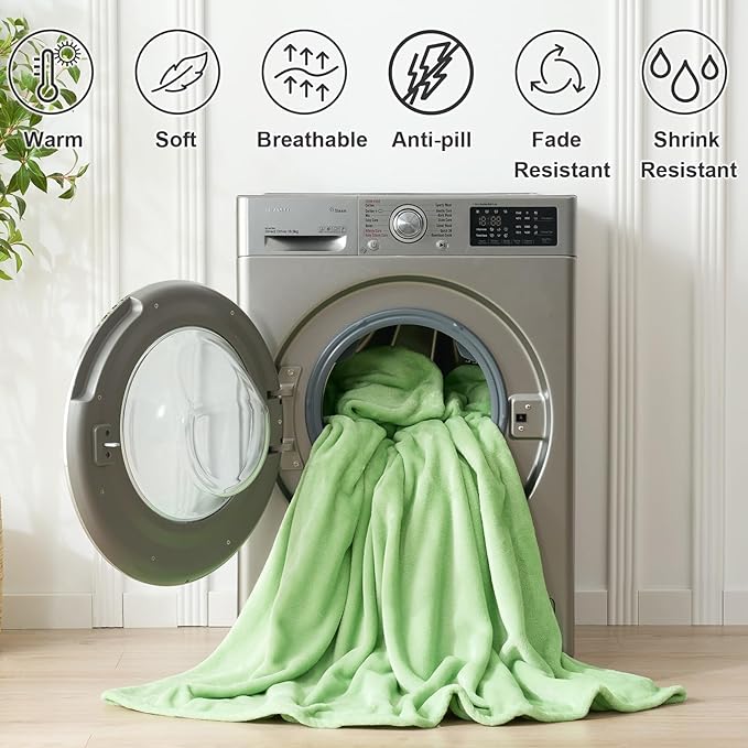 Hansleep Fleece Grass Green King Blanket, Super Soft Flannel Fuzzy Plush Cozy Blanket for All Seasons, Grass Green, King 90x108 Inches