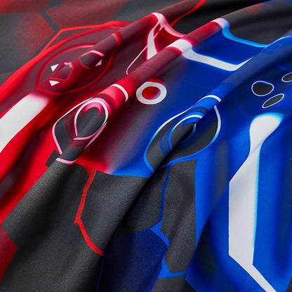 URBONUR 3D Gamer Gamepad Comforter Sets for Boys Girls Kids 6Pcs Gaming Bedding Set Lightweight Microfiber Down Comforters Children Quilted Blanket (Red Blue, Queen)