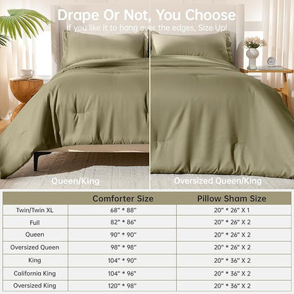 MUXHOMO King Size Comforter Set, All Season Ultra Soft Down Alternative Bedding - 3 Piece Lightweight Bed Set Includes 1 Comforter (104"x90") and 2 Pillow Shams (20"x36"), Olive Green