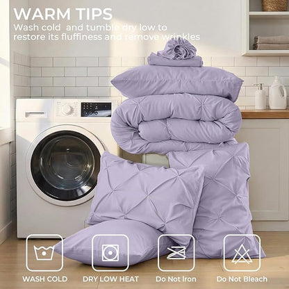 Sasttie Full Size Comforter Set, 7-Piece Bed in a Bag, Pintuck Bedding Sets for All Season, Includes Comforter, Flat Sheet, Fitted Sheet, Pillowcases and Pillowshams, Lavender