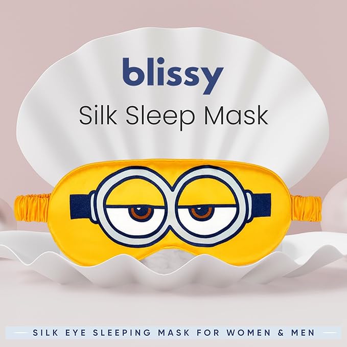 Blissy Silk Sleep Mask - Eye Sleeping Mask for Women & Men for Total Blackout - 100% Pure Mulberry Silk, 22 Momme 6a Fibers - Blindfold Sleep Mask Side Sleeper Eye Cover (Minion)