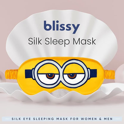 Blissy Silk Sleep Mask - Eye Sleeping Mask for Women & Men for Total Blackout - 100% Pure Mulberry Silk, 22 Momme 6a Fibers - Blindfold Sleep Mask Side Sleeper Eye Cover (Minion)