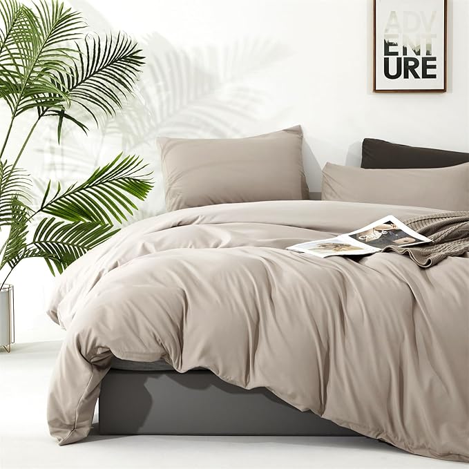 Cottonight Beige Khaki Comforter Set Twin Light Khaki Bedding Comforter Set Light Champagne Solid Blanket Quilts Modern Soft Breathable Light Cream Taupe 3 Piece Bedding Set for Twin Bed