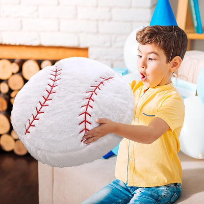 Baseball Pillow, 2 Pcs Baseball Plush Pillow, Soft Fluffy Stuffed Sports Throw Pillows, Home Decor Cushion, Round Baseball Pillows, Sports Gifts for Room Decoration 15.8"