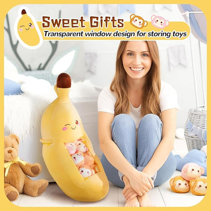 Lewtemi Cute Banana Pillow Kawaii Stuffed Animal Removable Emotional Plush Support Cat Dinosaur Gift for Home Room Positive Decor(Banana)