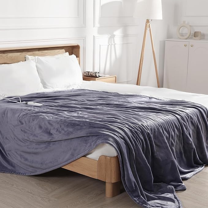 Queen Size Heated Blanket Electric Blanket 84''X90''-Ultra Soft Plush Premium Flannel, Double Controllers Heated Blanket with 5 Heat Settings & 10 Hours Auto-Off for Grandma Gifts(Lavender)