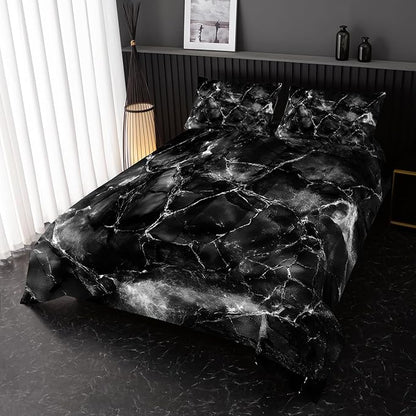 Black and White Comforter Set King Size，Black and White Marble Bedding Set 3 Pcs Bedding for Adults, Marble Room Decor with Comforter and 2 Pillowcases Soft and Lightweight