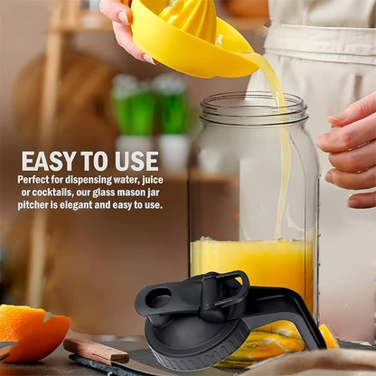 2 Pack 64 oz Glass Pitcher With Lid, Mason Jar Pitcher, 2 Quart Breast Milk Pitcher Jug with Flip Cap Leak Proof, Glass Sun Tea Jar for Ice Tea, Cold Brew Coffee, Breast Juices