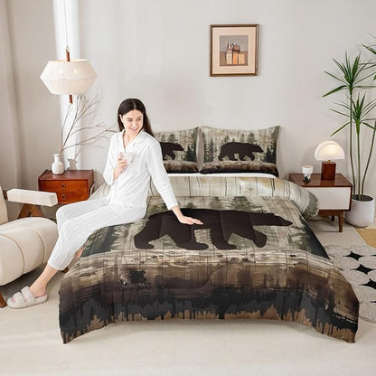 Feelyou Bear Comforter Set Wildlife Hunting Bedding Set for Kids Boys Girls Rustic Cabin Comforter Farmhouse Quilt Set Bedroom Collection 2Pcs Toddler Size