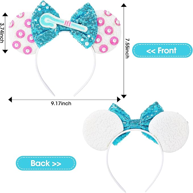 Mouse Ears Headband, Sequin Bow Ear Headbands for Women Girls, Park Ears Trip Party Cosplay Costume Accessories, One Size Fits All (Bo Peep)