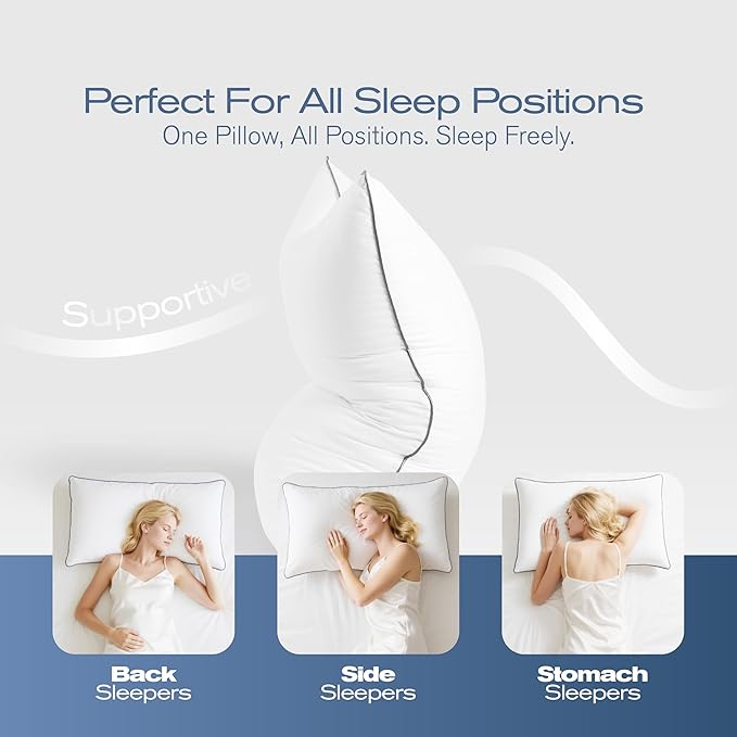 Queen Pillows Set of 4, Ultra Thick Down Alternative Bed Pillows,Cooling Hotel Quality Queen Pillows for Back, Stomach or Side Sleepers,Machine Washable (White,4 Pack)