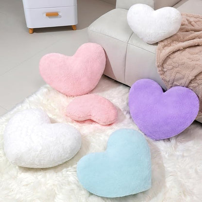Pink Heart Pillow,Soft Heart Shaped Pillow with Faux Rabbit Fur for Bed Sofa Couch Home Decor,Cute Heart Shaped Throw Pillows for Girls Women Valentine (mini - 12.9" x 9.8")