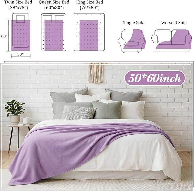 Kinlop Fleece Blanket Bulk 60 x 50 Inch Soft Lightweight Fleece Cozy Blanket Warm Throw Plush Pet Throw for Bed Couch Sofa Home Office Wedding Gifts Travel Camping(Purple)