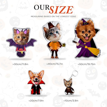 Custom Pet Pillow with Photo - Plush Halloween Pillows with Personalized Dog & Cat Face - Halloween Shaped Pillows Gift for Pet Lover, Birthday, Friends