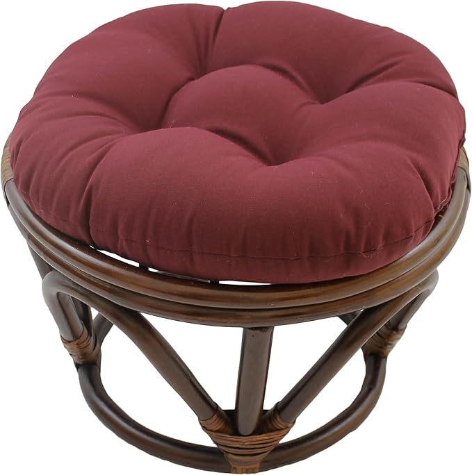 Blazing Needles Solid Twill Round Footstool Cushion, 18", Burgundy