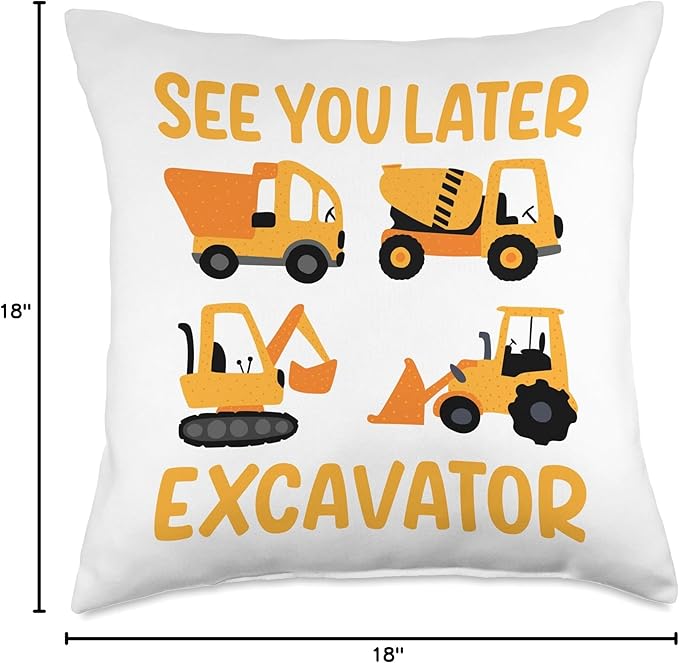 Construction Vehicles Excavator Trucks Bulldozer Crane Throw Pillow