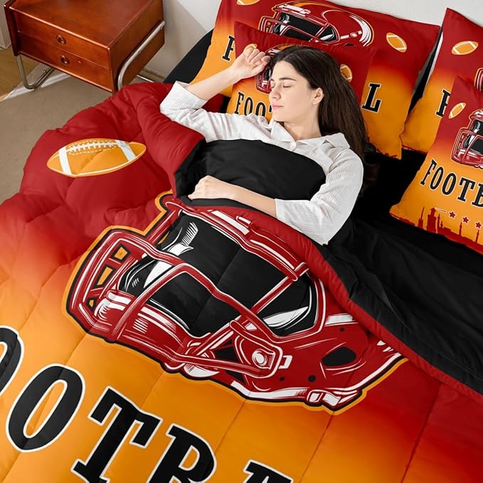 Erosebridal Football City 7 Pcs Bedding Set Sports Rugby Games Comforter Set with Sheets American Soccer Bed in A Bag Ball Competitive Sports Bed Set Queen for Kids Teen Adults