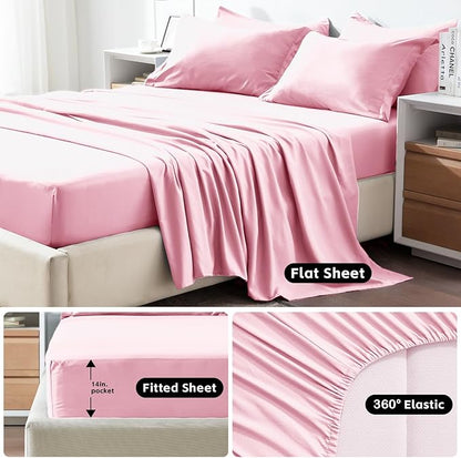 COZYART King Comforter Set 7 Pcs, Pink Bed in a Bag, All Season Lightweight Soft Reversible Bedding Set, 1 Comforter, 1 Flat Sheet, 1 Fitted Sheet, 2 Pillow Shams, 2 Pillowcases