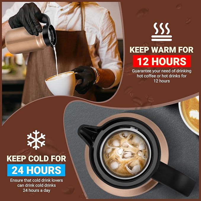 51Oz Thermal Coffee Carafes For Keeping Hot/Cold, Stainless Steel Coffee Carafe, Dustproof Insulated Water Carafe for Party/Home, Copper