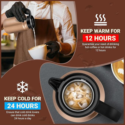51Oz Thermal Coffee Carafes For Keeping Hot/Cold, Stainless Steel Coffee Carafe, Dustproof Insulated Water Carafe for Party/Home, Copper