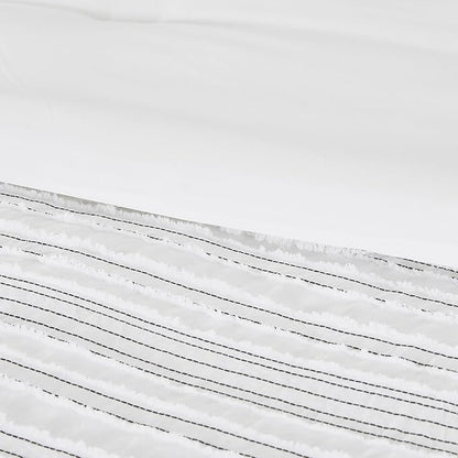 Modern Threads Dixie White Jacquard Comforter Set – 5 Piece Textured Bedding with Decorative Pillows & Shams, Soft All Season Farmhouse Bed Set, Bright White with Graphite Stripes, Queen