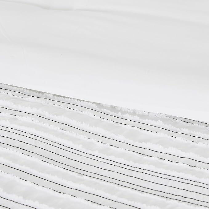 Modern Threads Dixie White Jacquard Comforter Set – 5 Piece Textured Bedding with Decorative Pillows & Shams, Soft All Season Farmhouse Bed Set, Bright White with Graphite Stripes, King