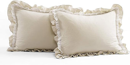 Lush Decor Ella Ruffle Lace Comforter, 3 Piece Set, Full/Queen, Neutral - Cute Comforter - Queen Bedding Set - Beige Bedding Full Size - Coquette Decor - Beige Lace Trim - Ruffle Trim