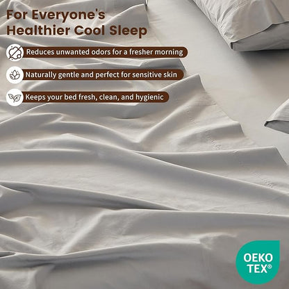 100% Linen Sheet Set Queen Size Extra Deep Pocket Fits 18-24 Inch Mattress, Breathable & Soft, Smooth 6-Piece Set for Thick Mattresses Hotel Luxury Bedding（Queen, Grey）