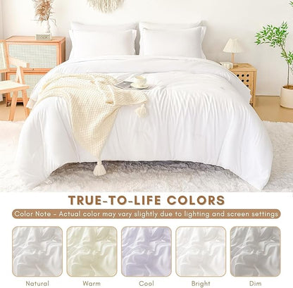 Cal King Comforter Duvet Cover Set White - 7-Piece Bed in a Bag, Festive Gift Double Brushed Micorfiber All-Season Soft Bedding with Sheets & Envelope Pillowcases(104"x90",Cal King)