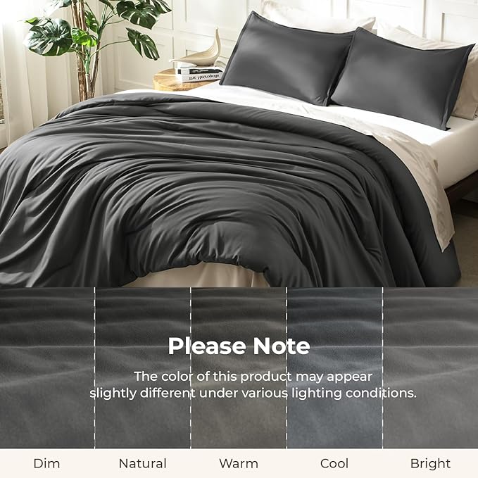 Litanika Oversized King Comforters Dark Grey Super King Size, 3 Pieces Lightweight Solid Bedding Comforter Set, All Season Fluffy Bed Set (120x120In Comforter & 2 Pillowcases)