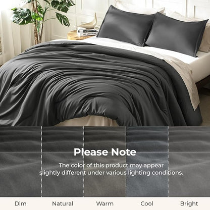 Litanika Grey Comforter Full Set, Dark Gray Lightweight Plain Bedding Comforters Sets, All Season Fluffy Bed Set (79x90In Comforter & 2 Pillowcases)