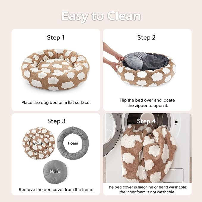 JOEJOY Donut Large Dog Bed, Cute Round Calming Dog Bed with Removable Washable Cover, Orthopedic Pet Beds with Jacquard Shaggy Plush & Non Skid Bottom, Black