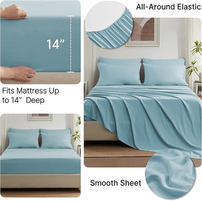 Anluoer Full Comforter Set 7 Piece, Light Blue Bed in a Bag with Sheets, Comforters Full Size Bedding Sets with 1 Comforter, 2 Pillow Shams, 2 Pillowcases, 1 Flat Sheet,1 Fitted Sheet