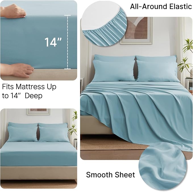 Anluoer California King Size Bed in a Bag 7 Pieces,Light Blue Cal King Comforter Set with Sheets,All Season Bedding Sets with Comforter,Pillow Shams,Pillowcases,Flat Sheet,Fitted Sheet
