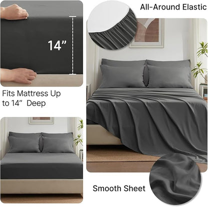 SunStyle Home Dark Grey Full/Queen Comforter Set - 7 Pieces Bed in a Bag, Lightweight Goose Down Alternative Bedding Sets with All Season Comforter, 1 Flat Sheet, 1 Fitted Sheet, 4 Pillowcases